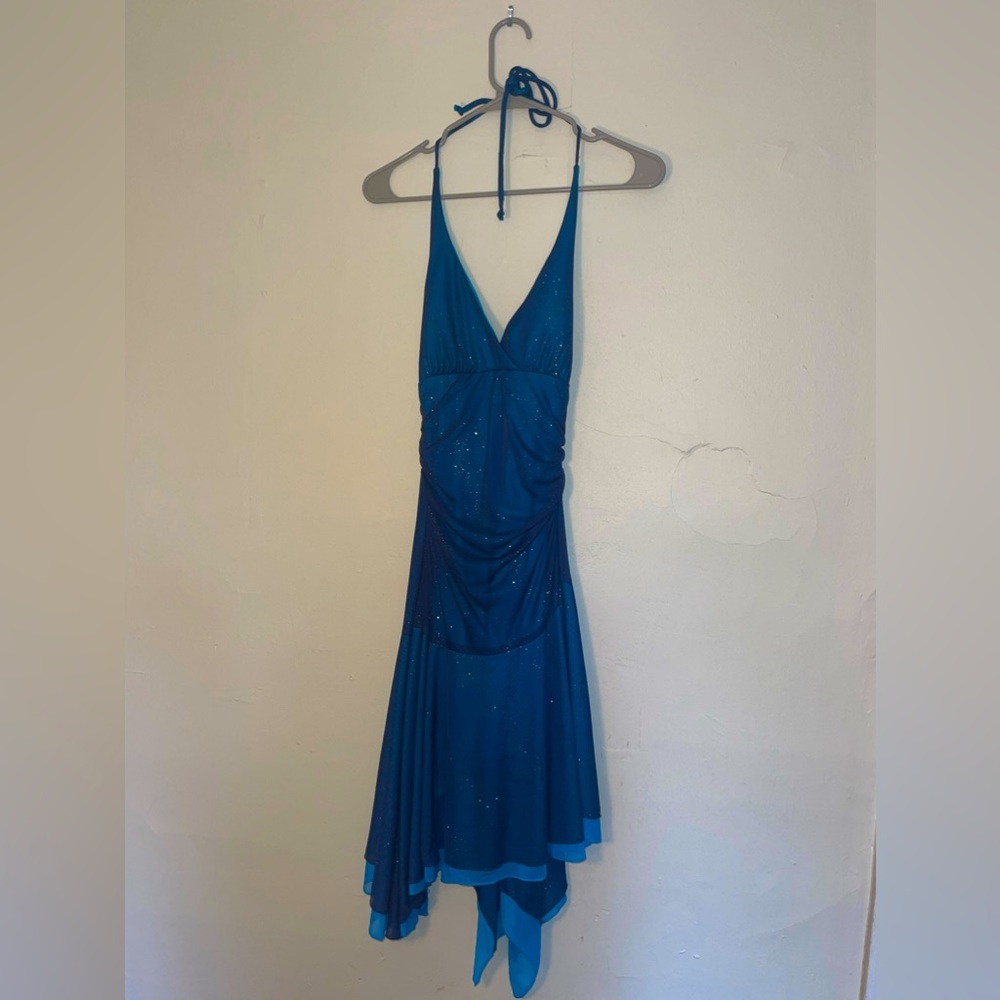 90s Sparkly Blue Halter Dress!